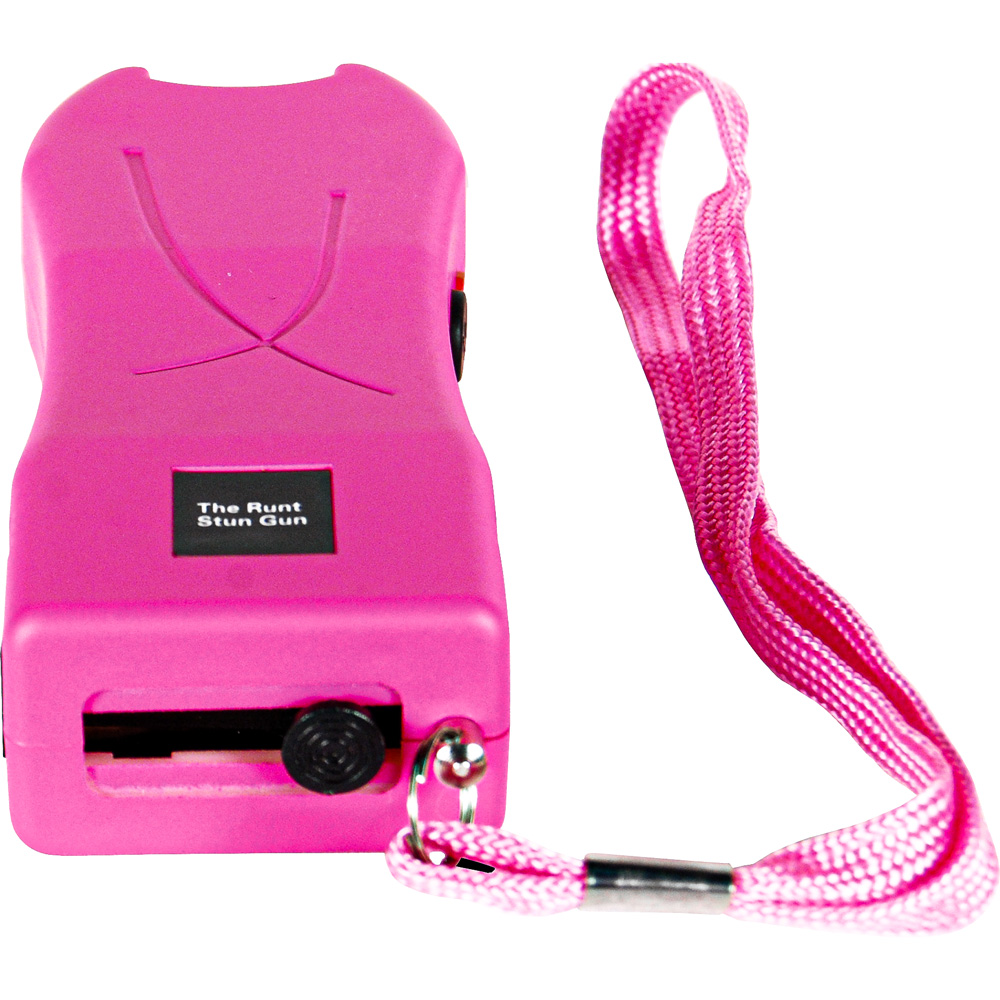 Rechargeable Runt 80,000,000 volt stun gun with flashlight and wrist strap disable pin Pink view 2
